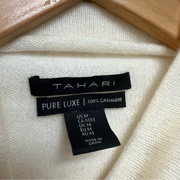 Tahari Pure Luxe 100% Cashmere Sweater Funnel Neck Ivory Cream Beige Medium $298 - Picture 5 of 6